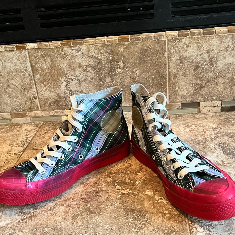 Converse Chuck Taylor All Star 70 Hi Plaid Translucent Midsole red sneakers - Picture 3 of 6